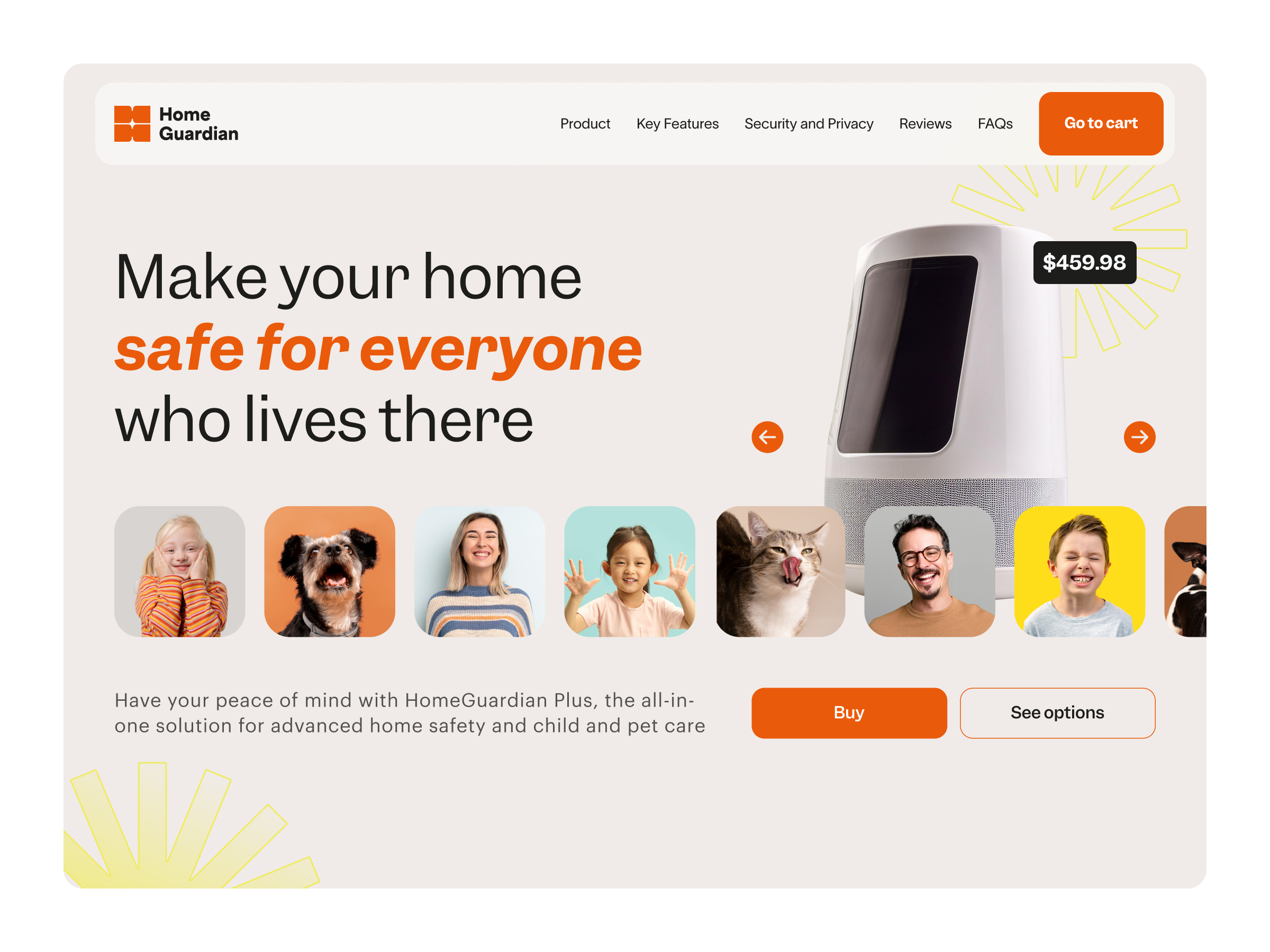 HomeGuardian — Smart Home Safety Brand & Website brand identity ecommerce home tech landing landing page logo design product design safety smart home visual identity web design