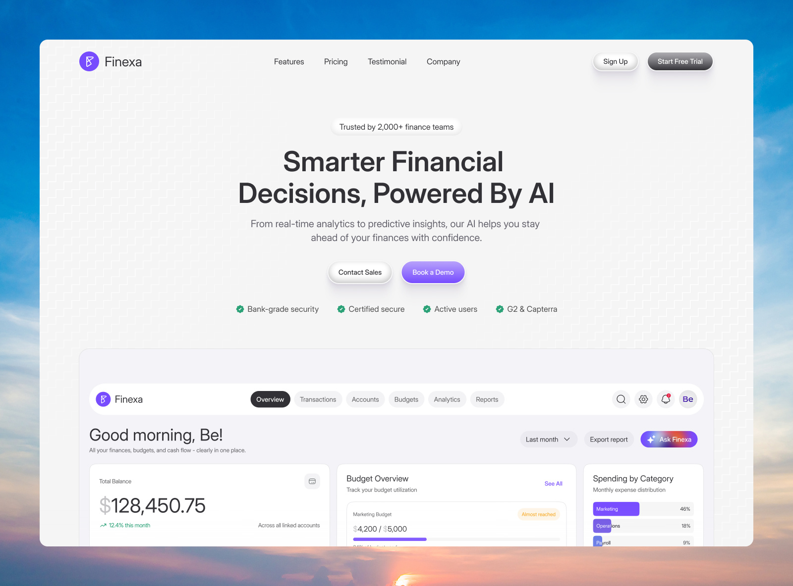 Finexa – AI Finance Platform Complete Website UIUX Design interface product service startup ui ux web