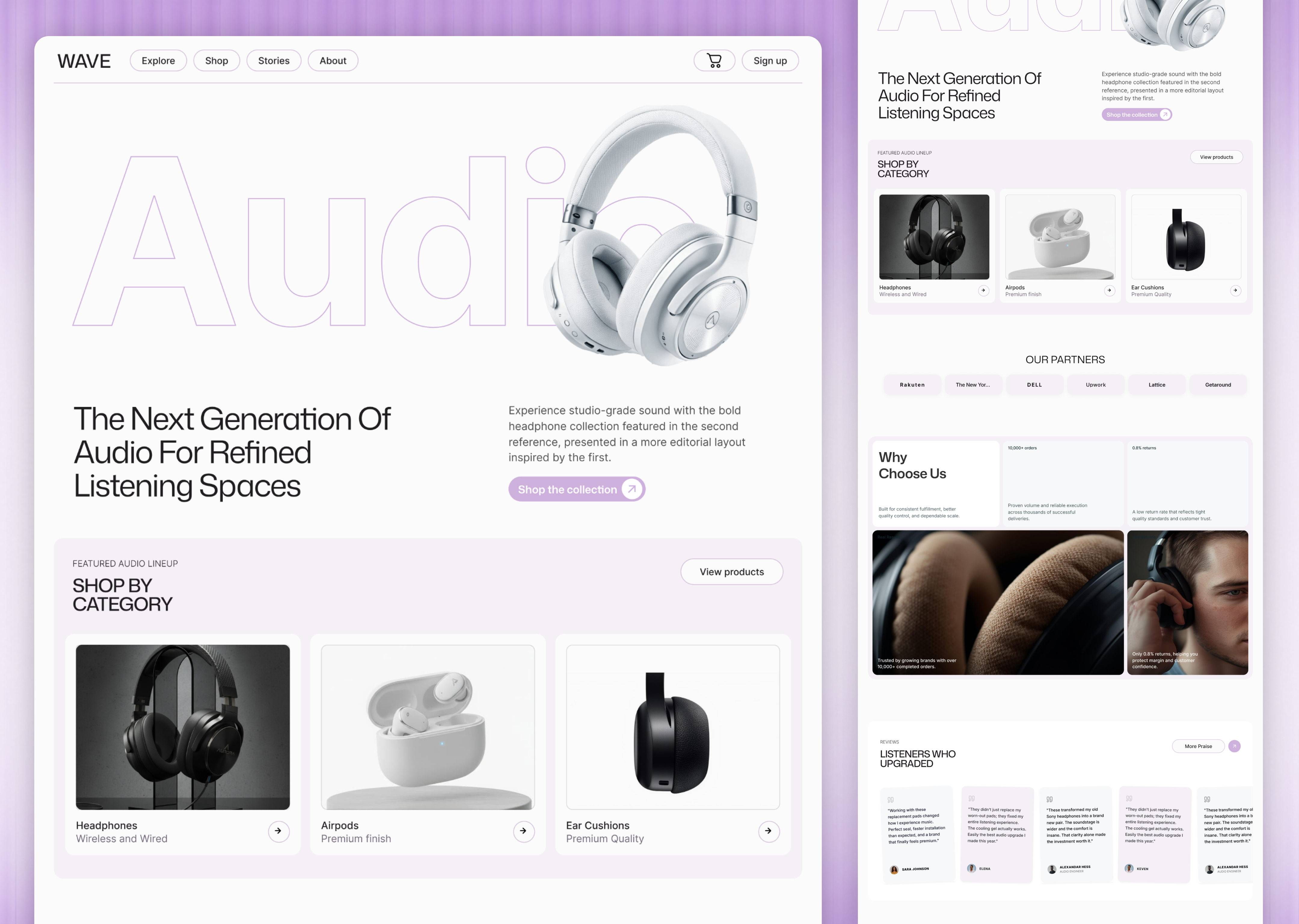 WAVE - Audio Brand Ecommerce Website Design audio brand audio brand website ecommerce ecommerce landing page ecommerce site design ecommerce ui design ecommerce website landing page landing page design ui design ui ux web design