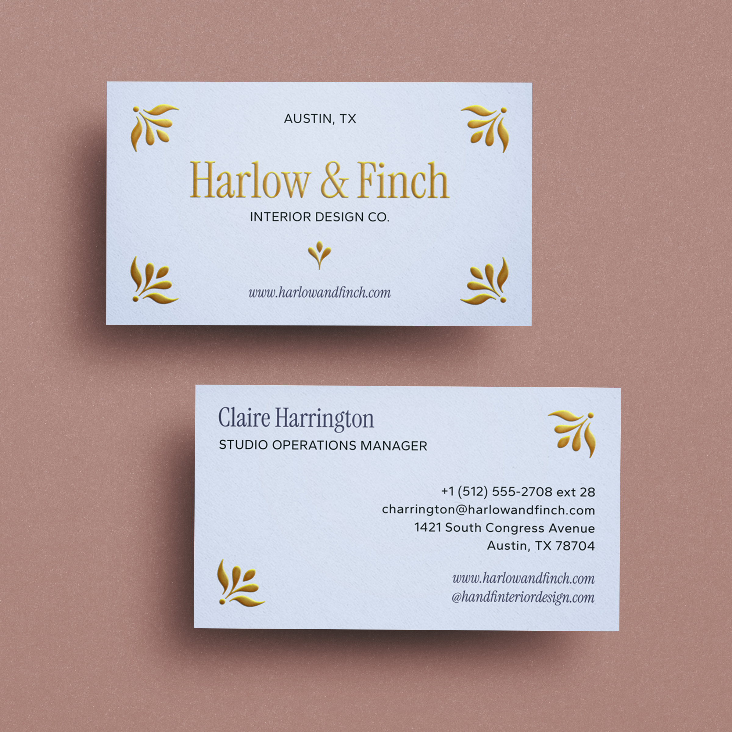 Corner Piece Raised Foil Business Card branding business card cornerpiece foil finish gold metallic ornate corners raised foil traditional