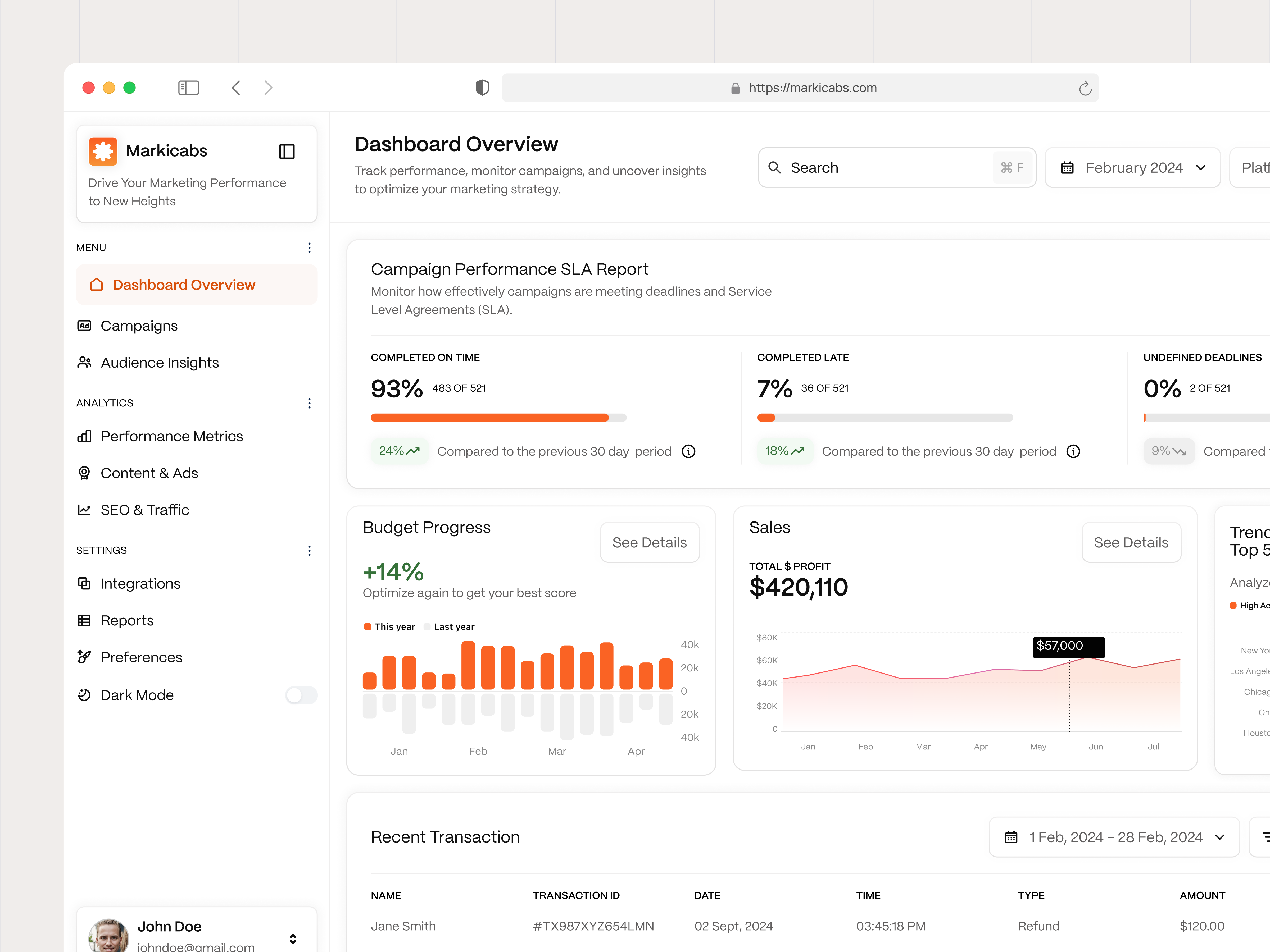Marketing Dashboard admin business business web chart clean dashboard data design line chart marketing marketing dashboard minimal modern orange sales ui ui design ux design website