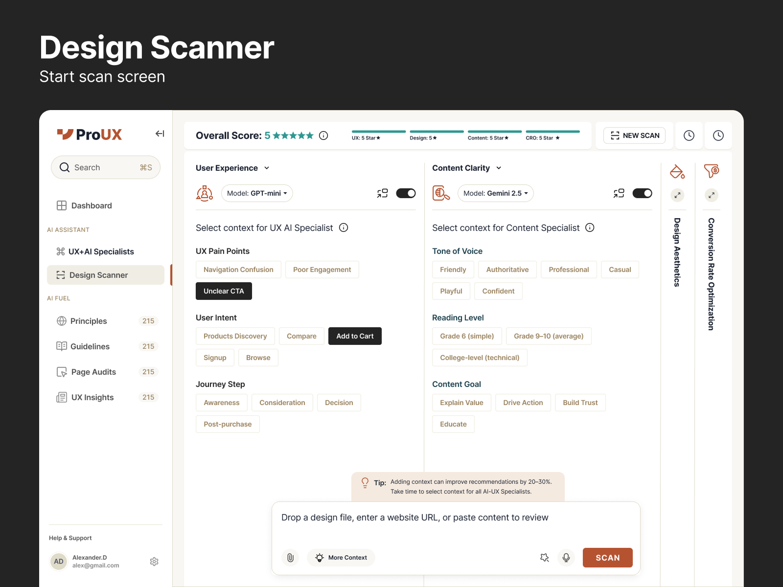 ProUX - AI Powered UX Design Tool ai application branding clean design dashboard figma graphic design interface landing page llms modern design ui ui design visual design web design