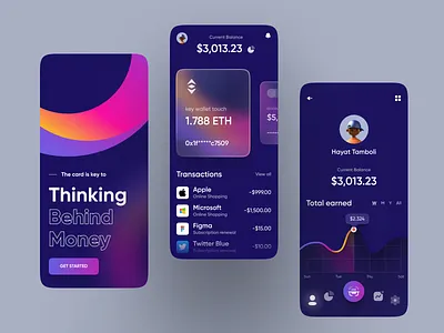 Glassmorphic Crypto bank app app design build desdigndrug design glass glassmorphism inspiration minimal mobile app