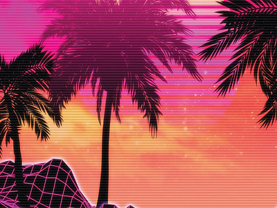 Pink Vaporwave Landscape 80s 90s beach cyberpunk decor design graphic design illustration modern outrun palm trees pink summer tshirt design vaporwave