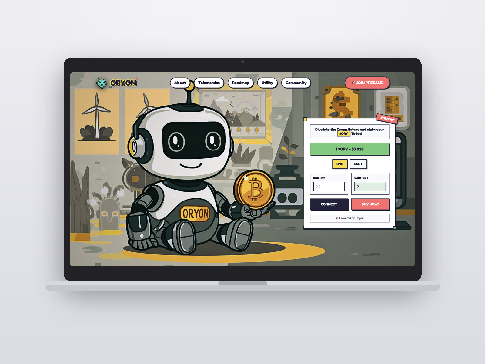 Oryon — Crypto Website branding crypto illustration landing page mascot motion design presale token ui web design web3 website