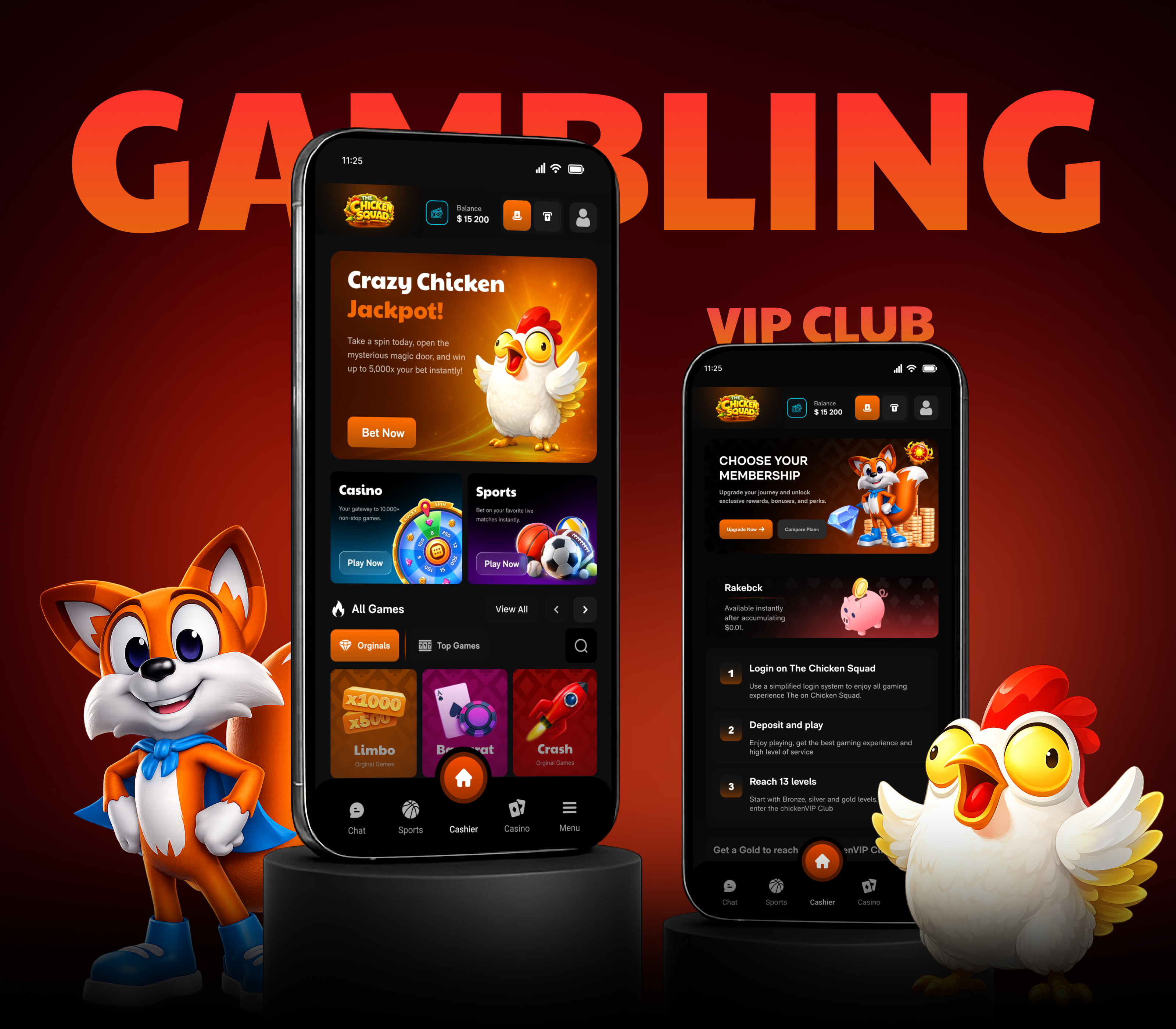 The Chicken Squad — Mobile Casino & VIP Club UI/UX banner batting casino casino app casino banner casino interface casino template casino ui chicken game design gambling game app igaming live casino mobile casino mobile ui online casino poker roulette slot