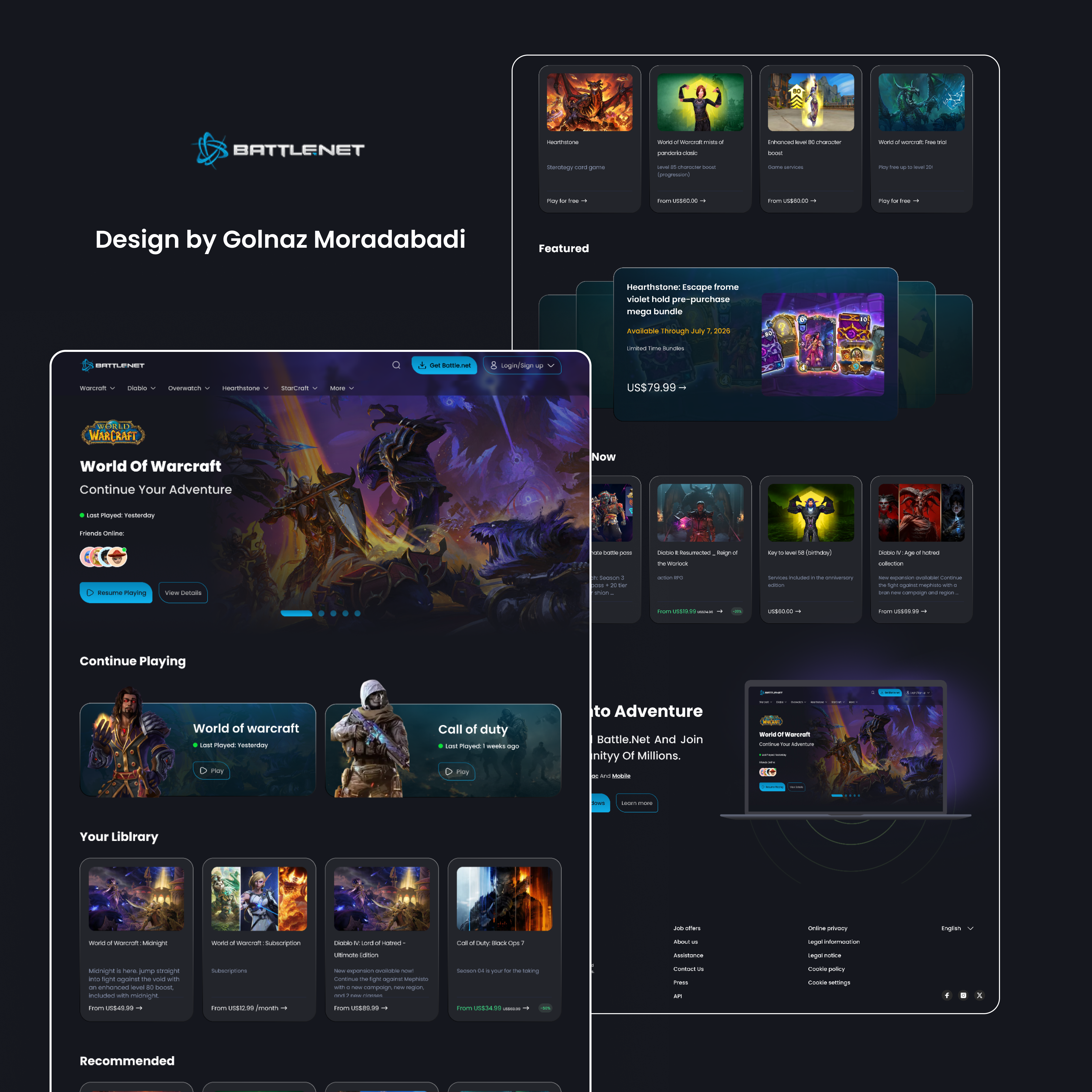 Battle.net landing page redesign animation battlenet blizzard design designthinking figma gamedesign gameui gaming gamingux interactiondesign productdesign ui ui design uiux ux uxdesign uxresearch visualdesign