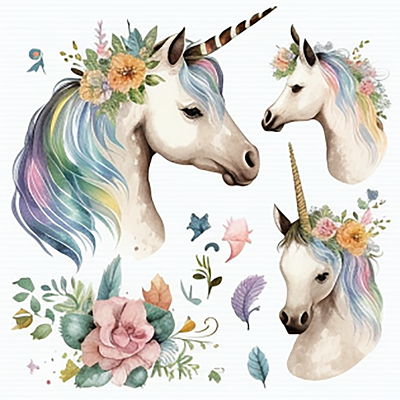 Cute Unicorn and Flower Watercolor Clipart Bundle poster