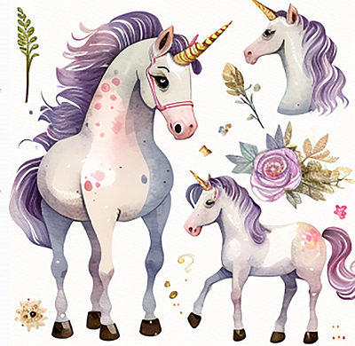 Cute Unicorn and Flower Watercolor Clipart Bundle 2 poster