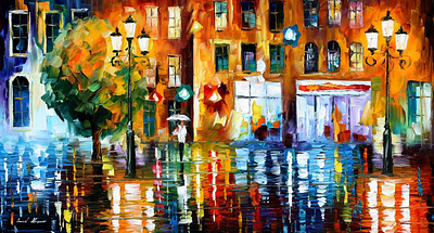 RAINY CITY — oil painting on canvas leonidafremov