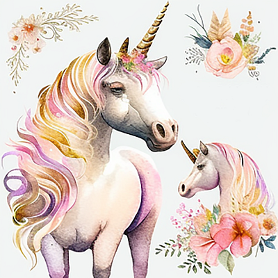 Cute Unicorn and Flower Watercolor Clipart Bundle 3 greeting