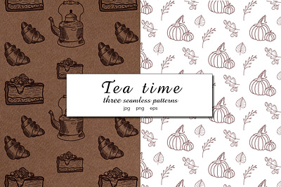 Tea time | Pattern brand coffee croissants kitchen pattern pumpkin seamless pattern tea wrapping paper