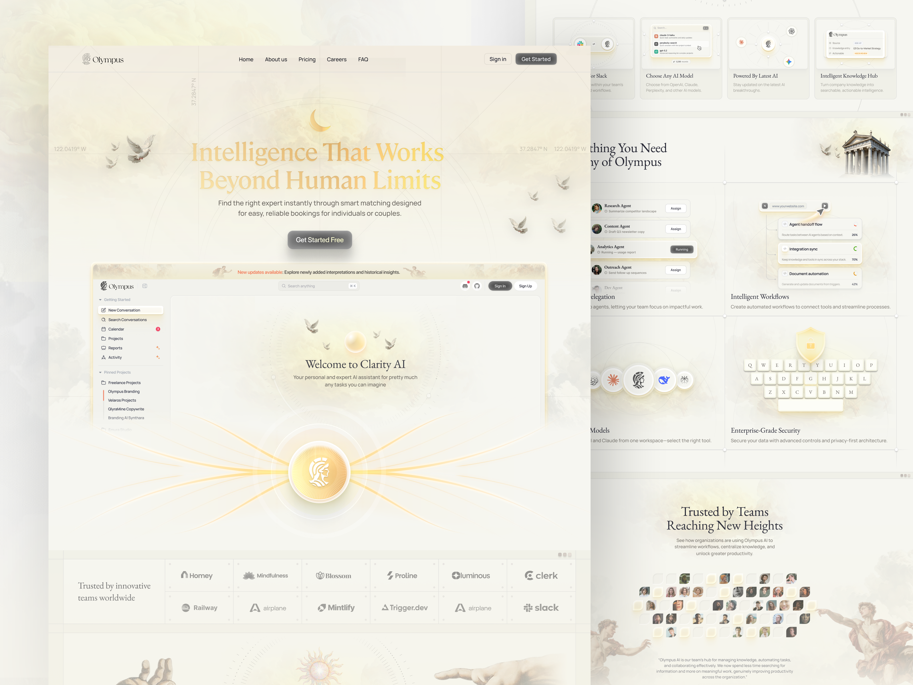 Olympus AI – AI Workspace Landing Page ai ai agent ai assistant ai platform ai workspace artificial intelligence automation enterprise software knowledge management landing page minimal design multi agent productivity productivity app saas design saas landing startup team workspace web design workflow automation