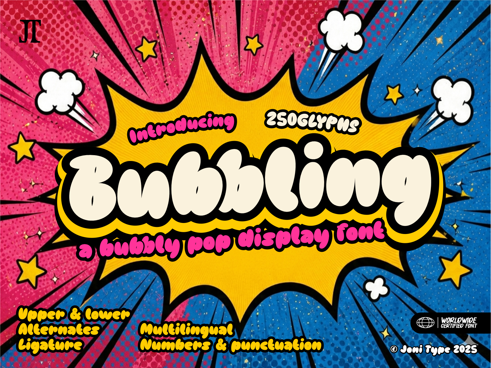 Bubbling - a Bubbly pop display font bold font branding font bubble font candy font cartoon font chunky font comic font cute font decorative font display font fun font funky font groovy font headline font kids font playful font pop art font retro font sticker font typography font