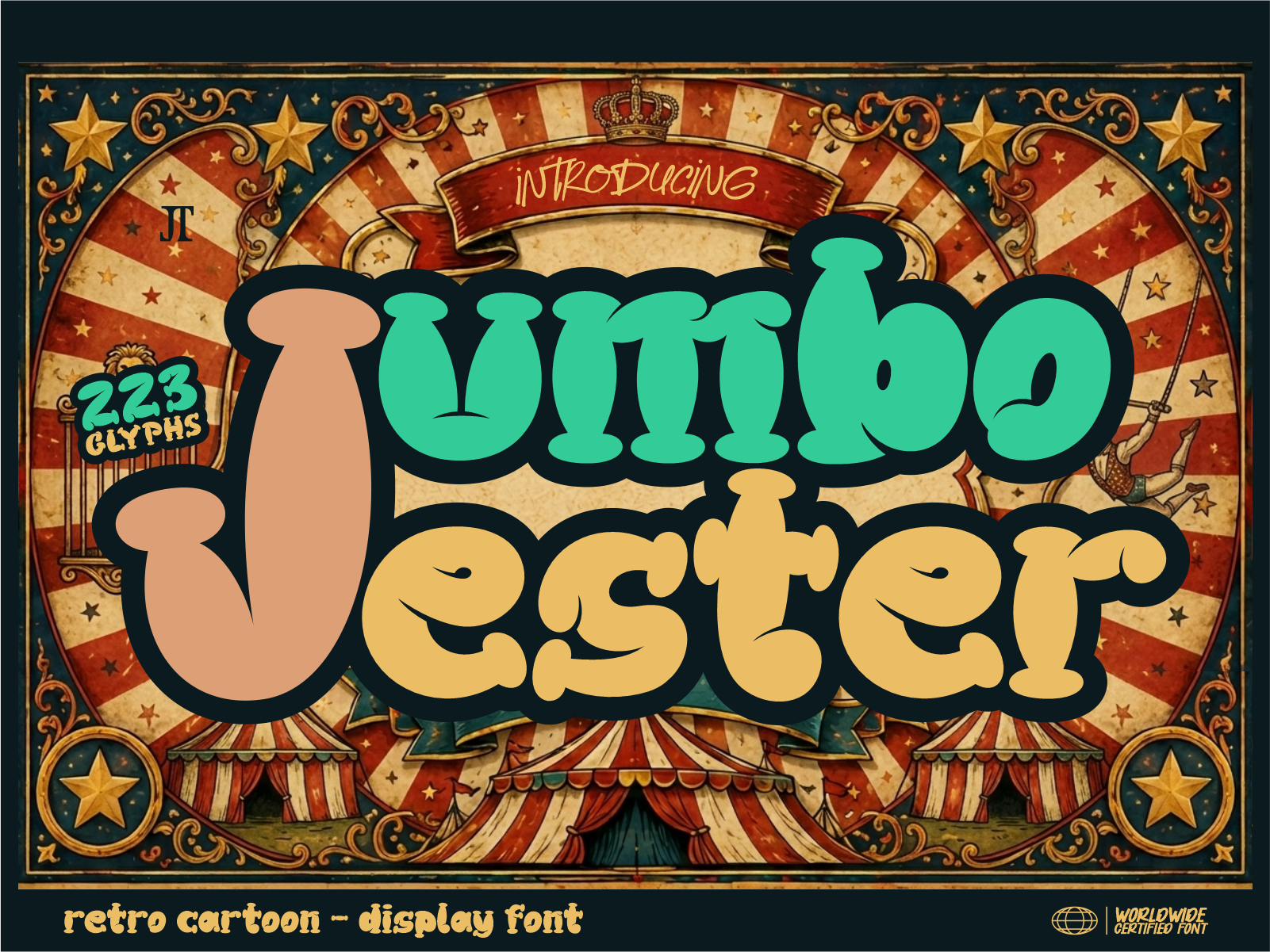 Jumbo Jester - Retro cartoon display font bold font bubble font cartoon display cartoon font chunky font circus font colorful font comic font display font fun font funky font happy font headline font jumbo jester kids font playful font quirky font retro display font retro font vintage font