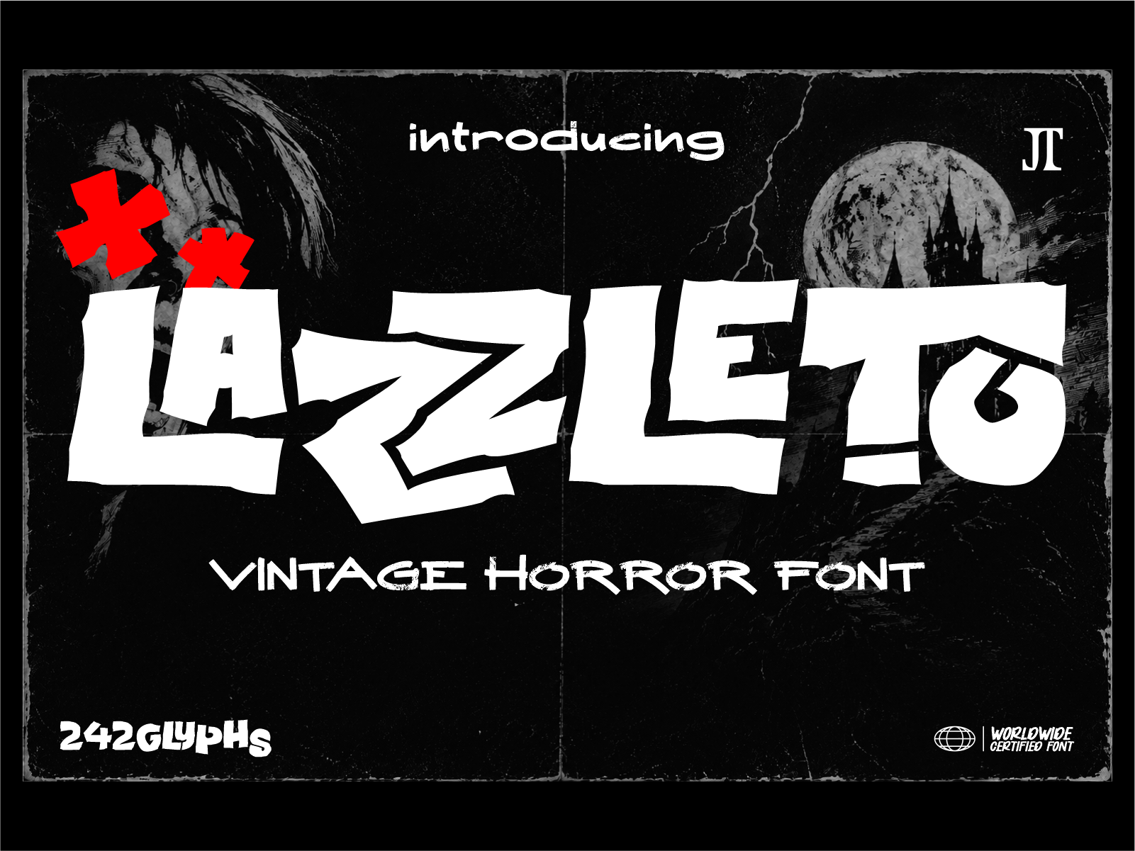 Lazzleto - Vintage horror font bold display font comic horror creepy typeface distorted font eerie font experimental font gothic display grunge font halloween font horror font horror poster monster font nightmare font punk typography retro horror scary font scary lettering slasher font spooky typography vintage horror
