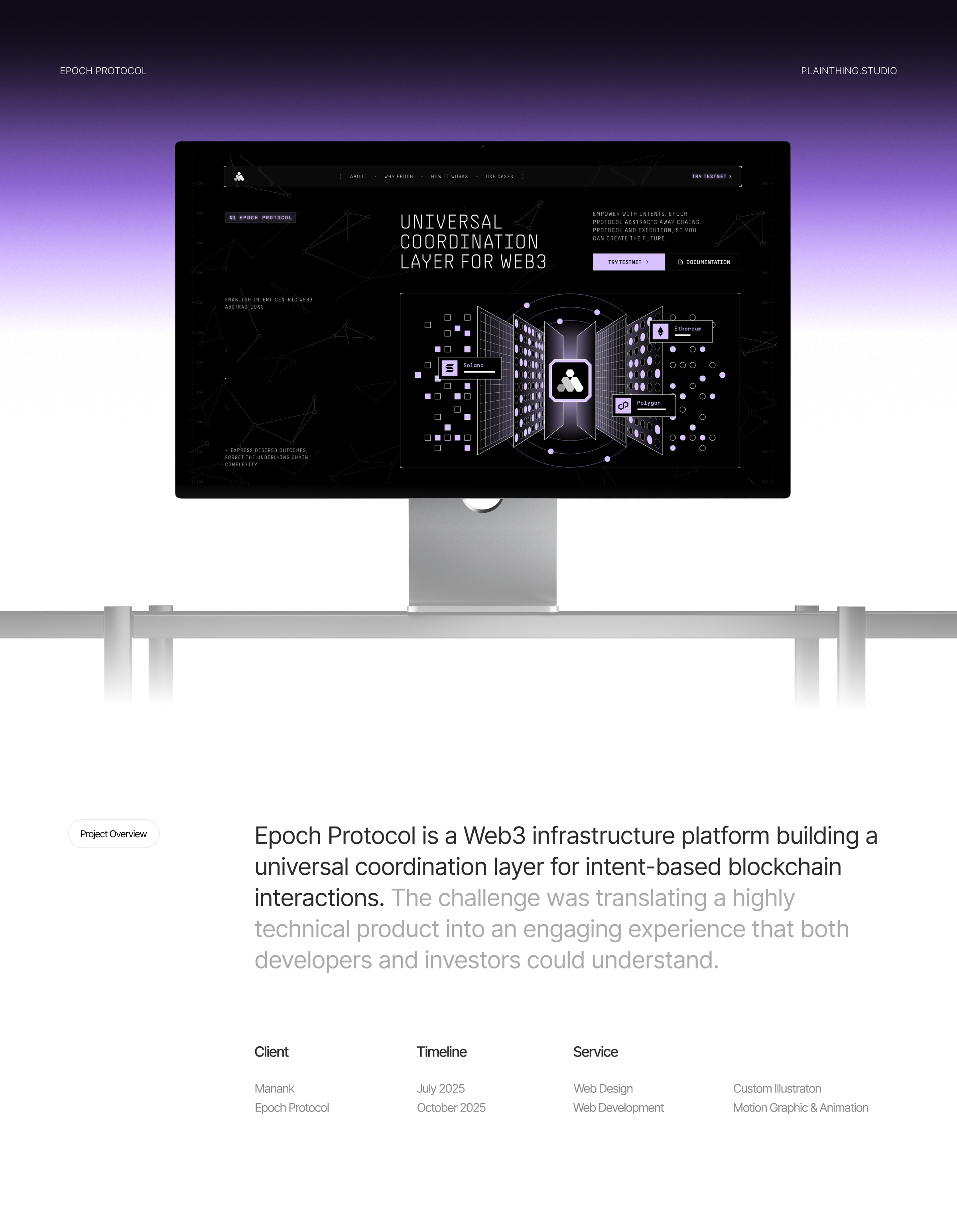 Epoch Protocol - Web3 Infrastructure Platform animation branding darkmode design system dribbble select graphic design illustration isometric landing page minimal motion graphics platform real project ui design uiux ux design web design web development web3 website
