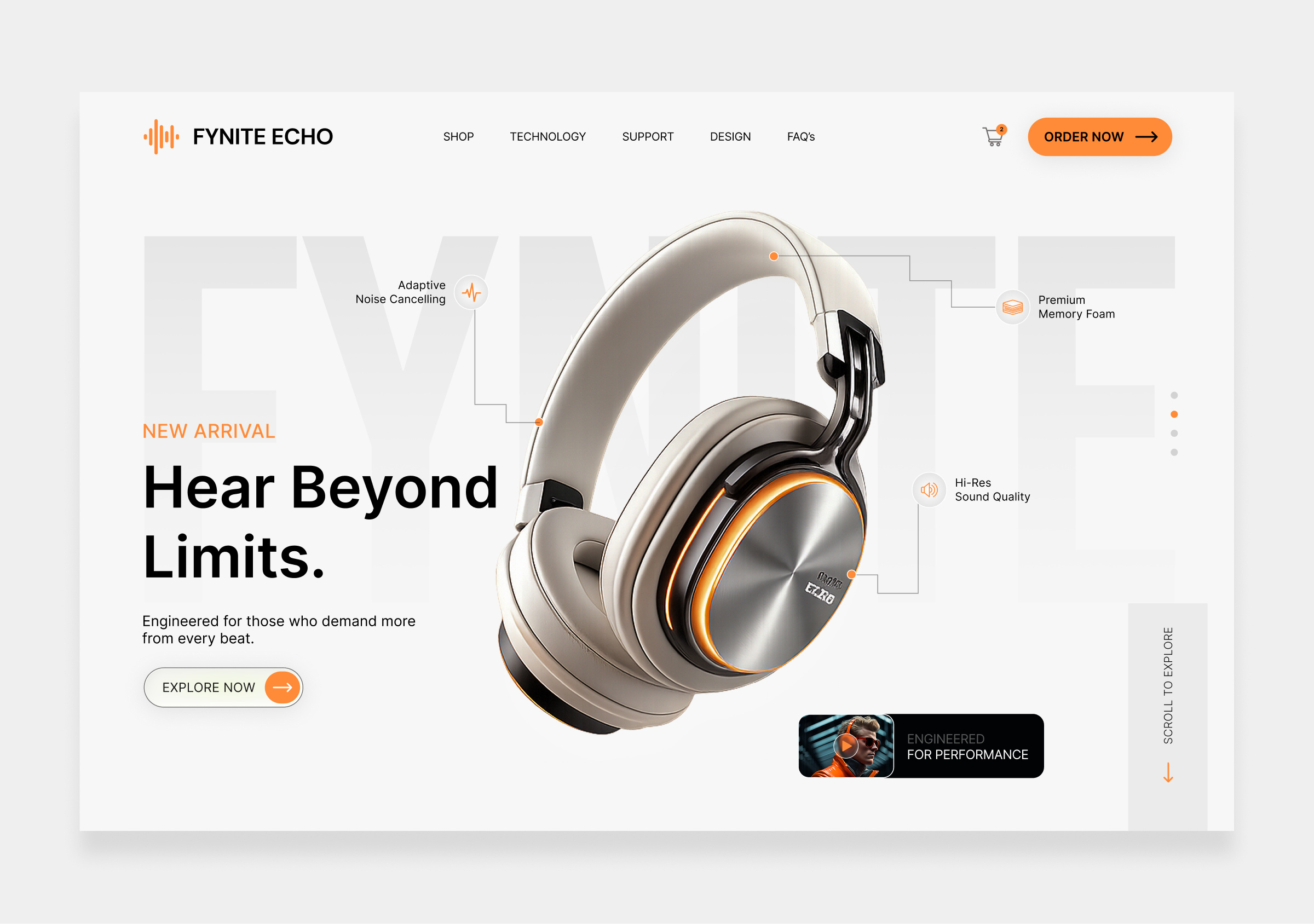 Fynite Echo — Premium Headphone Landing Page Concept 🎧 aidesign creativeagency designsystem digitaldesign figma graphic design interactiondesign landingpagedesign nocode productdesign responsivedesign saasdesign techfynite uiuxdesign userexperience uxdesign visualdesign web development webdesign websitedesign