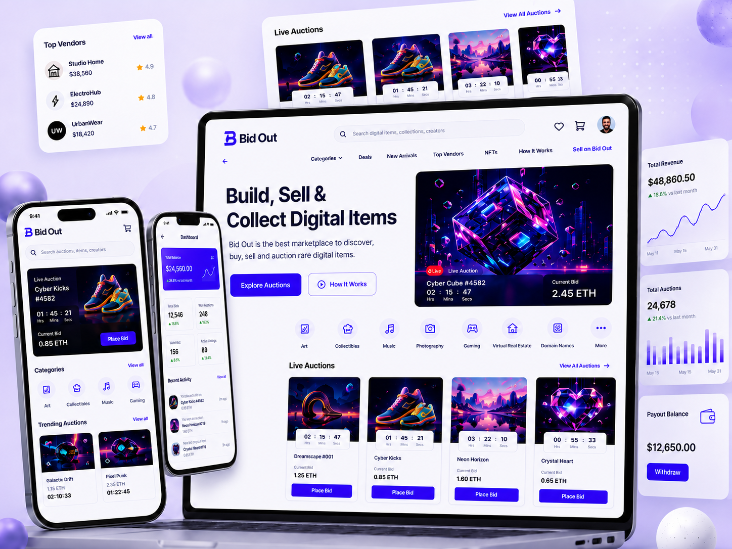 Bid Out – Digital Auction Marketplace Platform UI/UX Case Study auction marketplace clean dashboard dashboard dashboard ui design marketplace platform mobile app design product design saas ui design ui uiux case study ux web app design