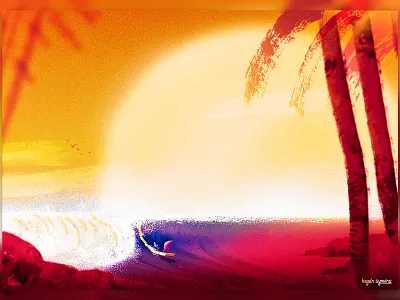 Sunny Surfing Illustration art artist branding design digital digital art drawing fine art graphic design illustration landscape landscape art logo painting photoshop photoshop art sea art surf surfing ui