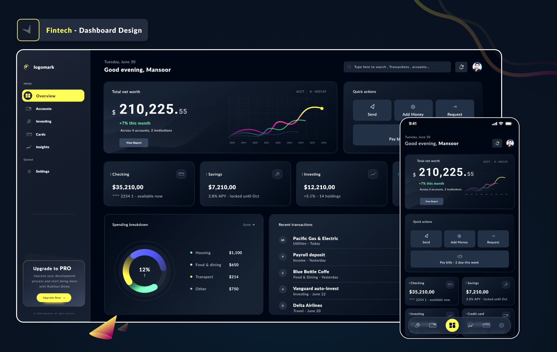 Fintech Dashboard UI Design – Finance App / Banking Platform admin dashboard aplicativo bancário app design dashboard design designer fintech fintech dashboard graphic design painel financeiro saas dashboard финтех финтех дашборд تقنية مالية داشبورد مالی فین‌تک لوحة تحكم مالية