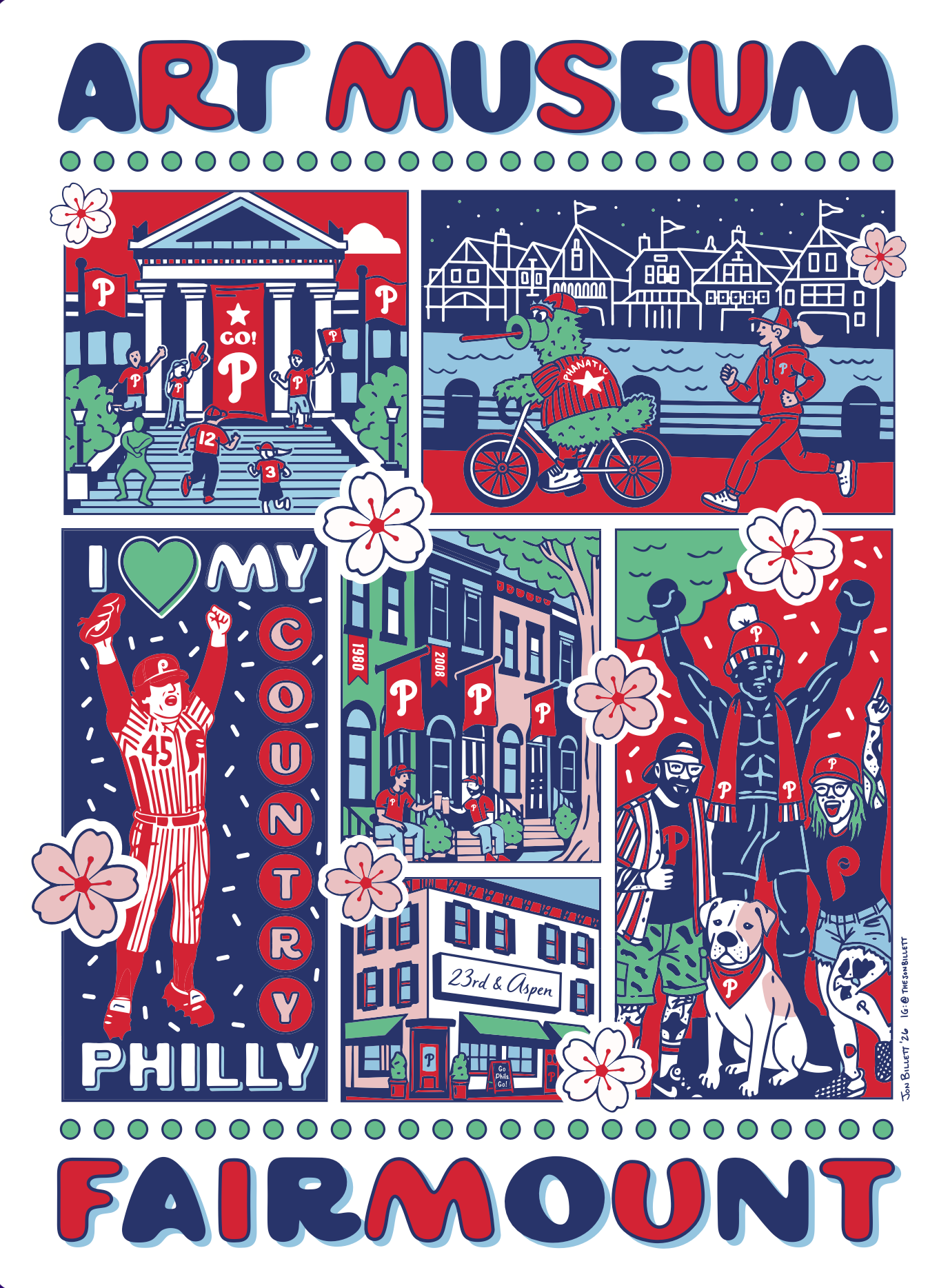 Poster Design - Philadelphia Phillies art museum blue and red brownstone cherry blossoms collage fairmount i love my country philadelphia illustration kelly drive phanatic philadelphia phillies philly poster design rembrandts rocky tug mcgraw