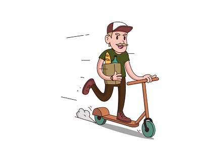 Courier Eddie 2d boy cartoon character courier eddie food delivery fresh bread illustration scooter