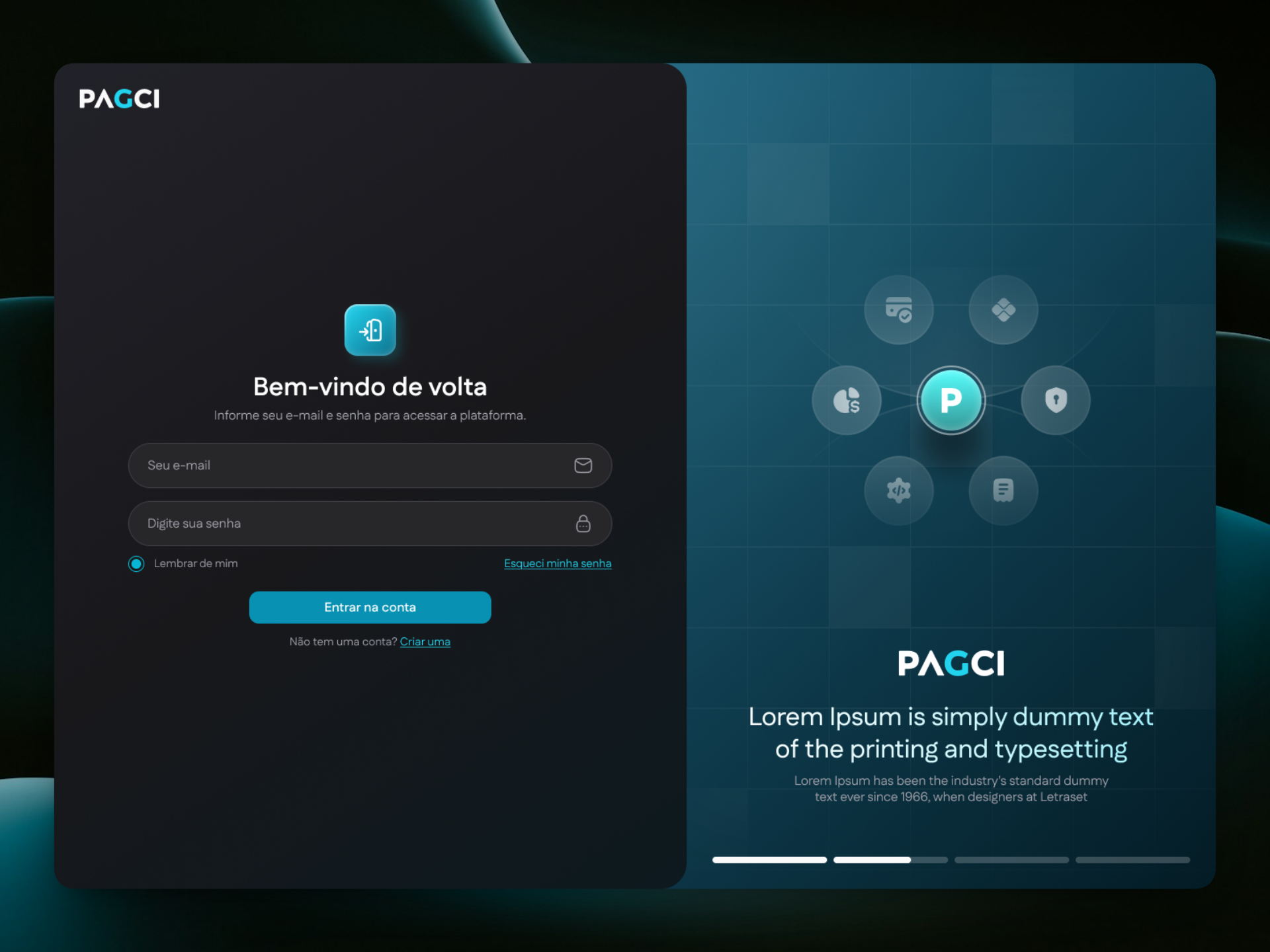 PAGCI - Gateway de Pagamentos branding dark mode dashboard design fintech graphic design login payment profile site ui ux