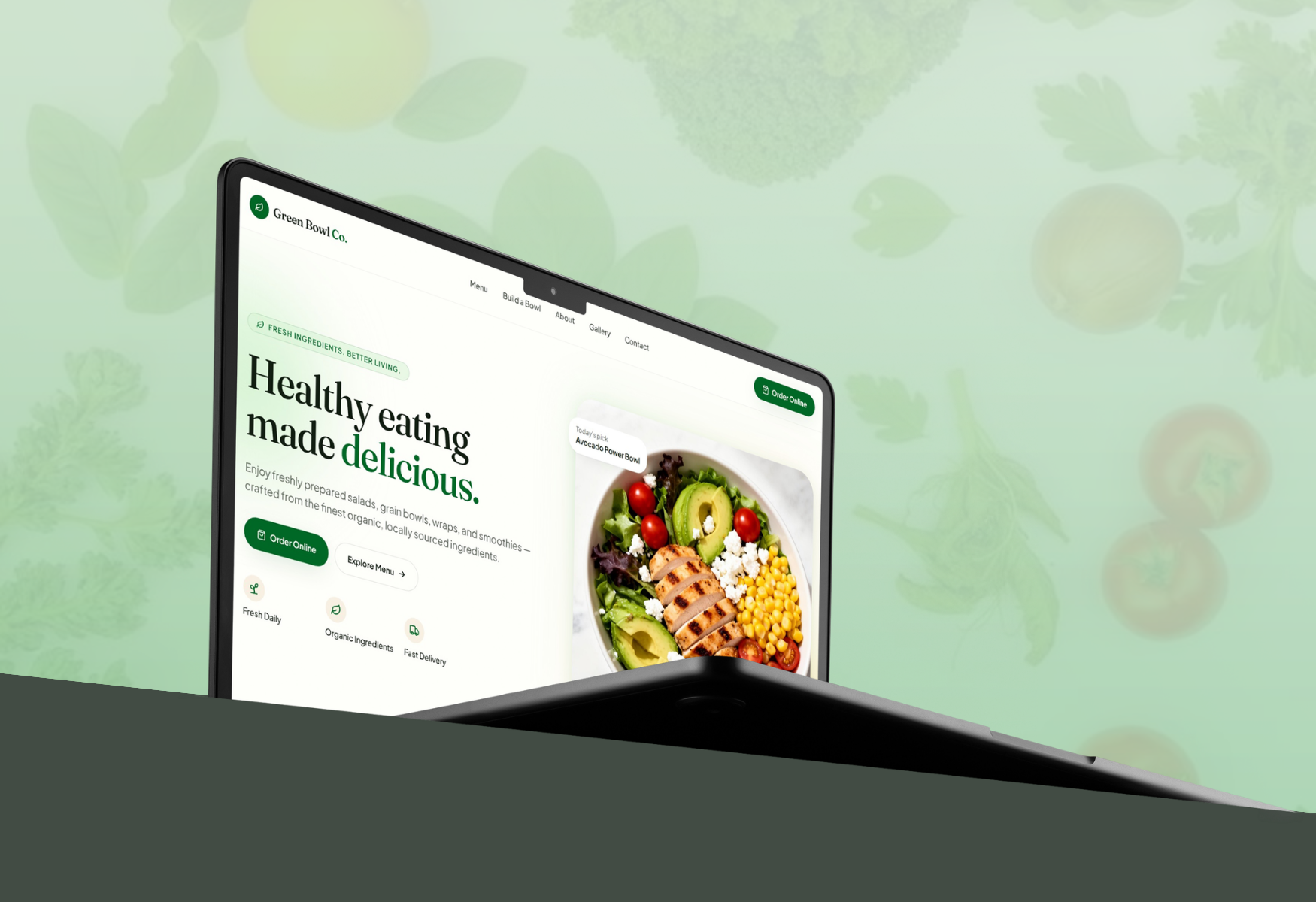 Salad Website Design | Green Bowl design ecommerce foodordering foodwebsite freshfood healthyfood landingpage mealprep moderndesign nutrition organic restaurant restaurantwebsite salad uidesign userinterface uxdesign webdesign webdesigner websiteinspiration