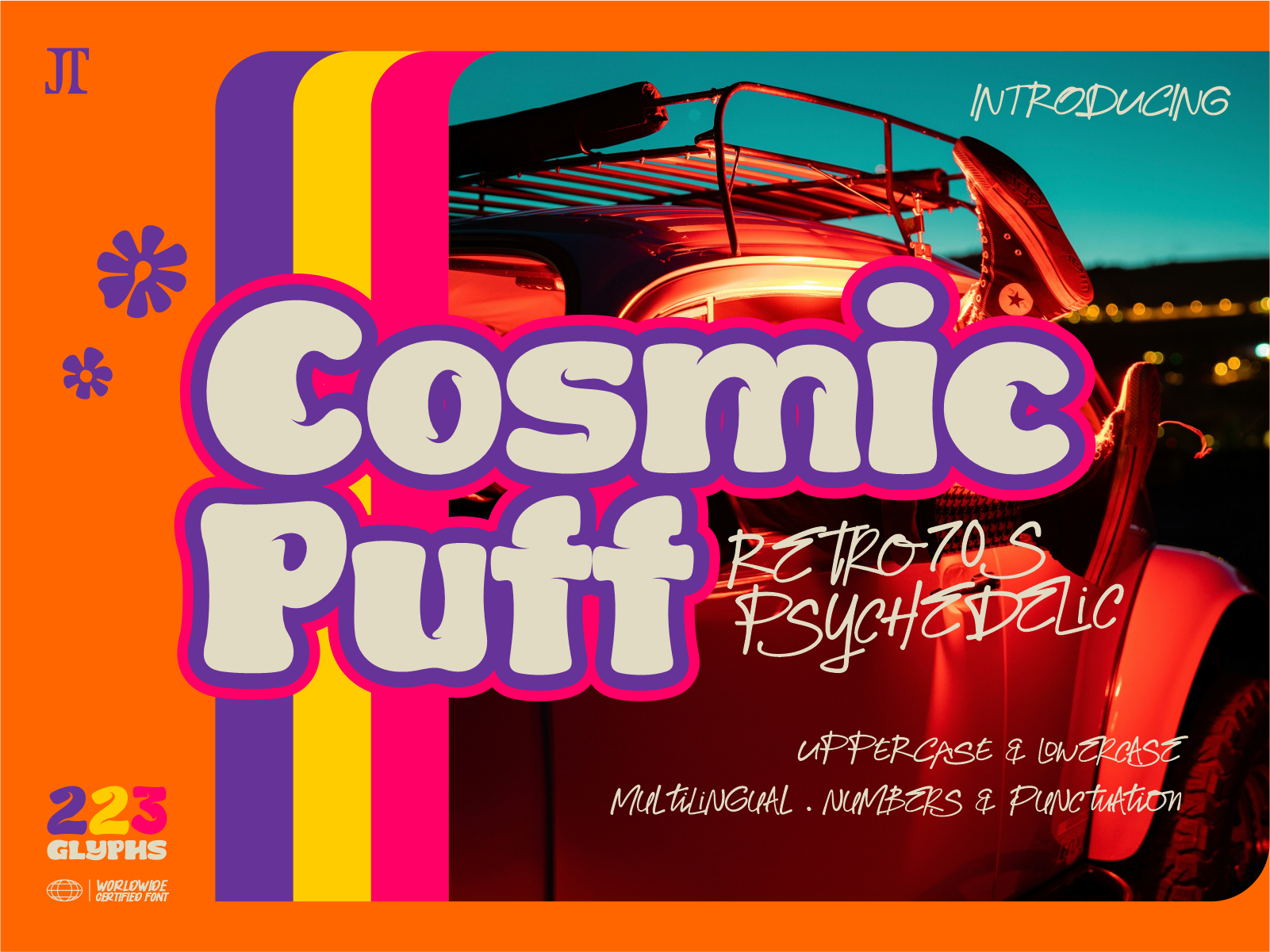 Cosmic Puff - Retro 70s psychedelic display font 1970s style font 70s font bold font bold retro font bubble font bubble letters display font fun typeface funky display funky font groovy font hippie font playful font pop art font psychedelic font retro font retro lettering retro typography vintage display font vintage font