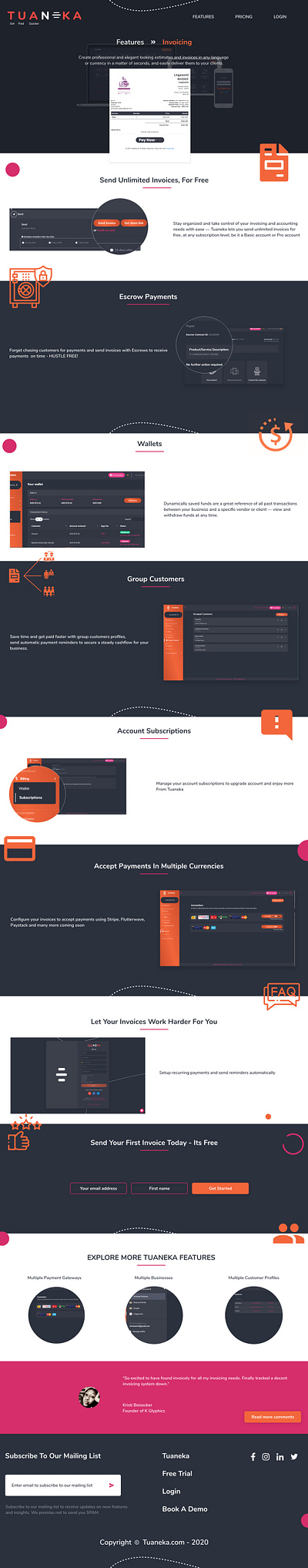 landing page design for a software as a service for Invoicing branding design saas design ux