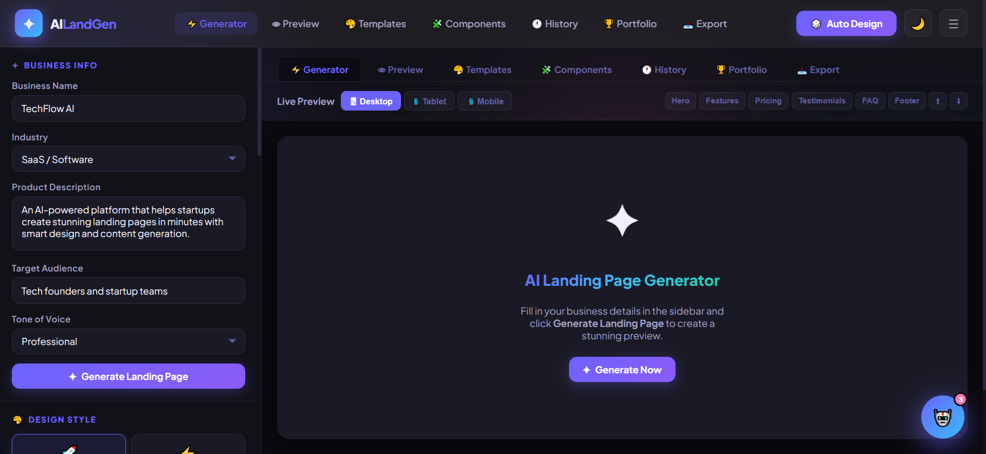 Smart Web AI — Next-Gen Landing Page Builder Interface ai dashboard dark and light mode dashboard design landing page builder minimal ui nocode ui product design saas platform smart web ai user interface uxui architecture web application