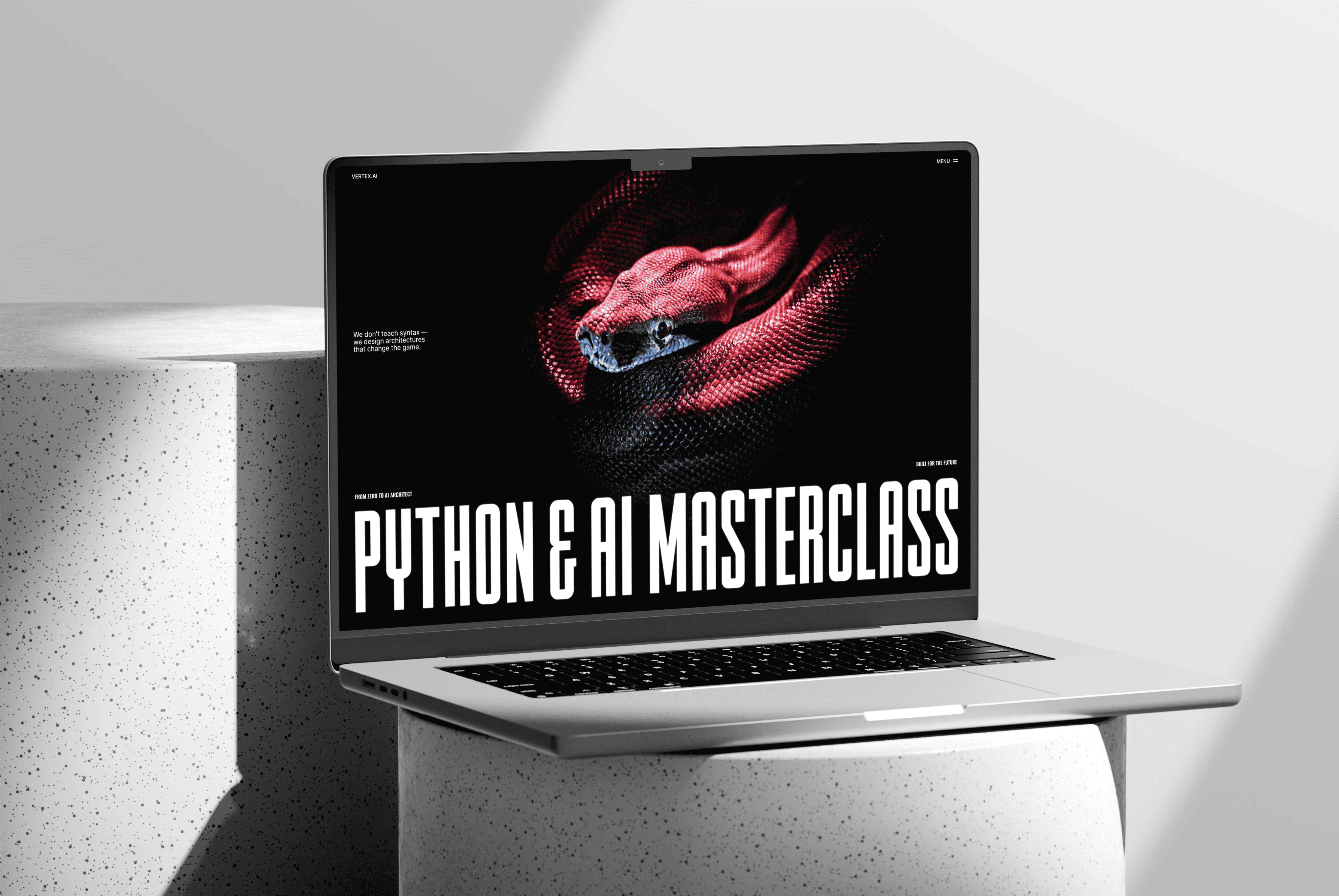 Python & AI Masterclass - Landing artificial intelligence bold design brutalist conversion design dark theme dark ui design edtech hero section landing page masterclass modern design online course python tech education typography ui ui design visual identity web design