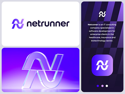 Netrunner logo design 3d abstract brand branding coding consulting development icon it logo mark modern logo monogram n software technology