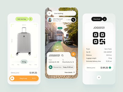 Luggage Delivery Service - Delivery Tracking Mobile App airport app ar delivery design gps logistics luggage mobile navigation qr qr code shipping ui