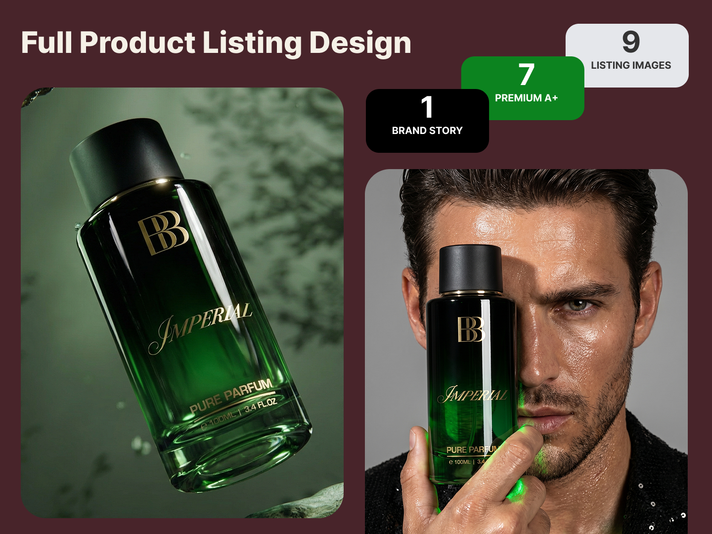 Luxury Men Perfume Listing Design X IMPERIAL 3d ai generated visuals amazon listing animation beauty branding brand identity branding ecommerce visuals fragrance design graphic design logo luxury perfume motion graphics perfume listing product listing design ui women perfume