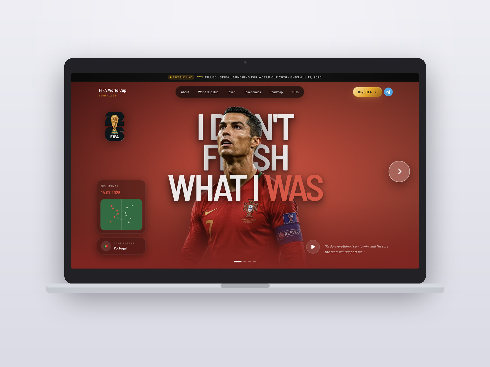 FIFA World Cup — Web3 Website animation branding crypto design football graphic design illustration landing page motion design nft scroll animation solana sports ui web design web3 website