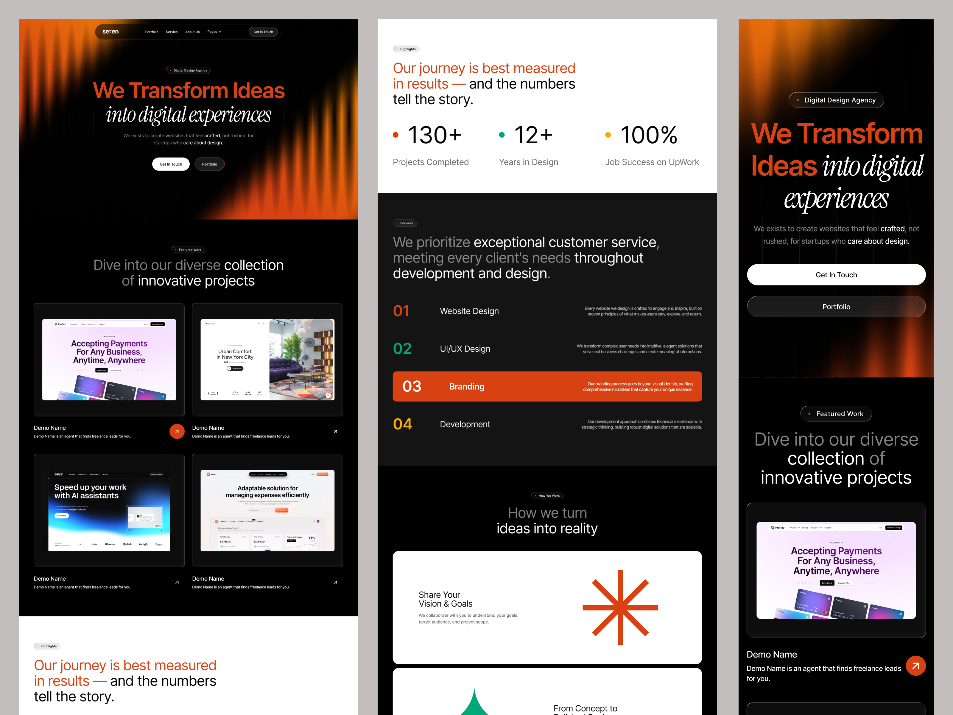 Creative Design Agency Website agency website creative agency dark theme digital agency homepage interface landing page minimal modern ui portfolio product design responsive ux design web design website design