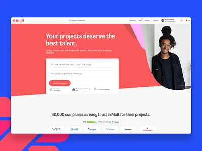 I am featured on the Malt Homepage as a top UI/Graphic Designer creative designer featured for hire freelance freelance designer homepage landing page top creative