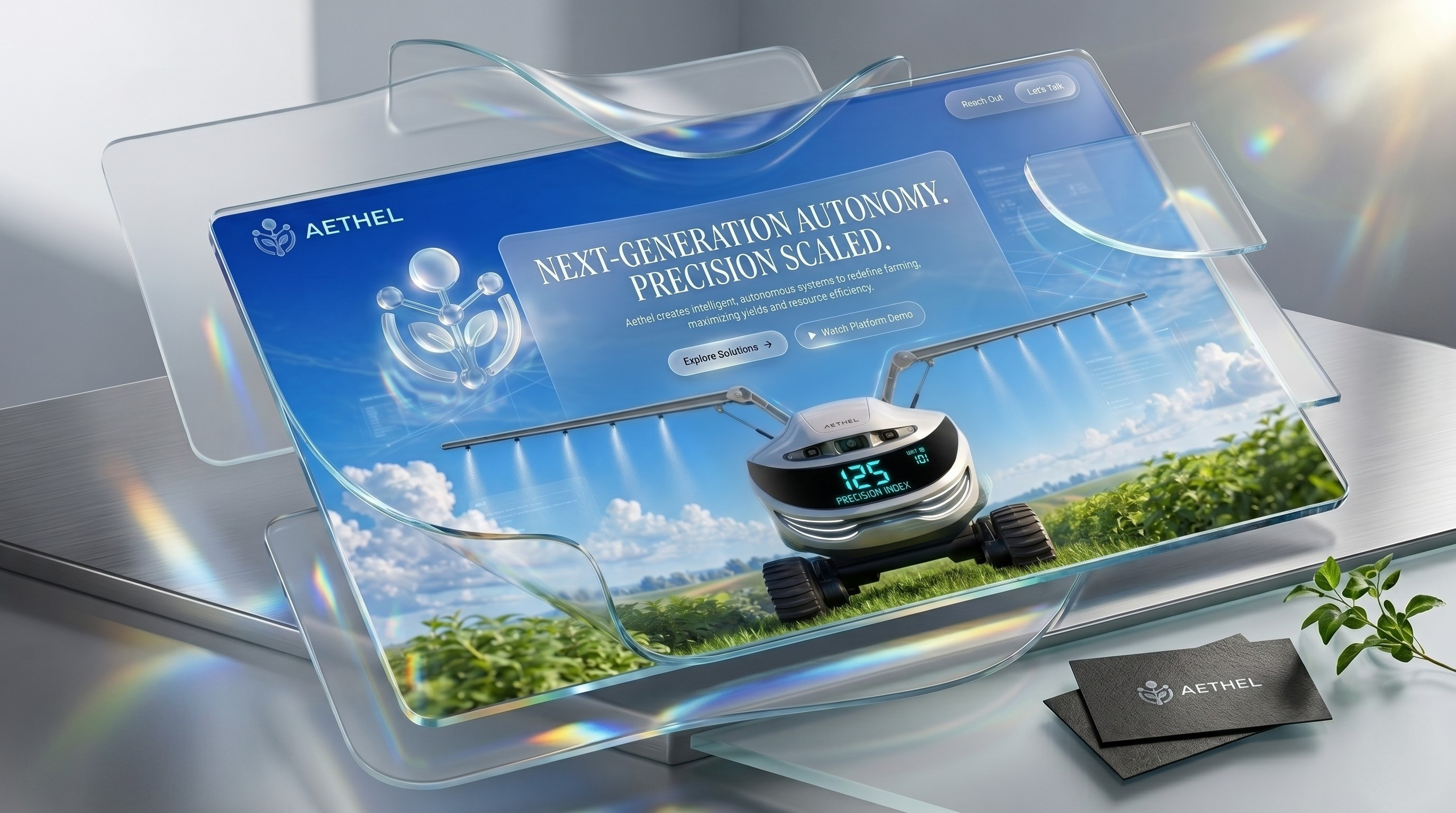 AETHEL — Precision Autonomy for Sustainable Growth agriculture tech ai systems autonomous farming branding cinematic gradient concept design creativedirection design future design illustration innovation precision farming product visualization robotics sustainability ui