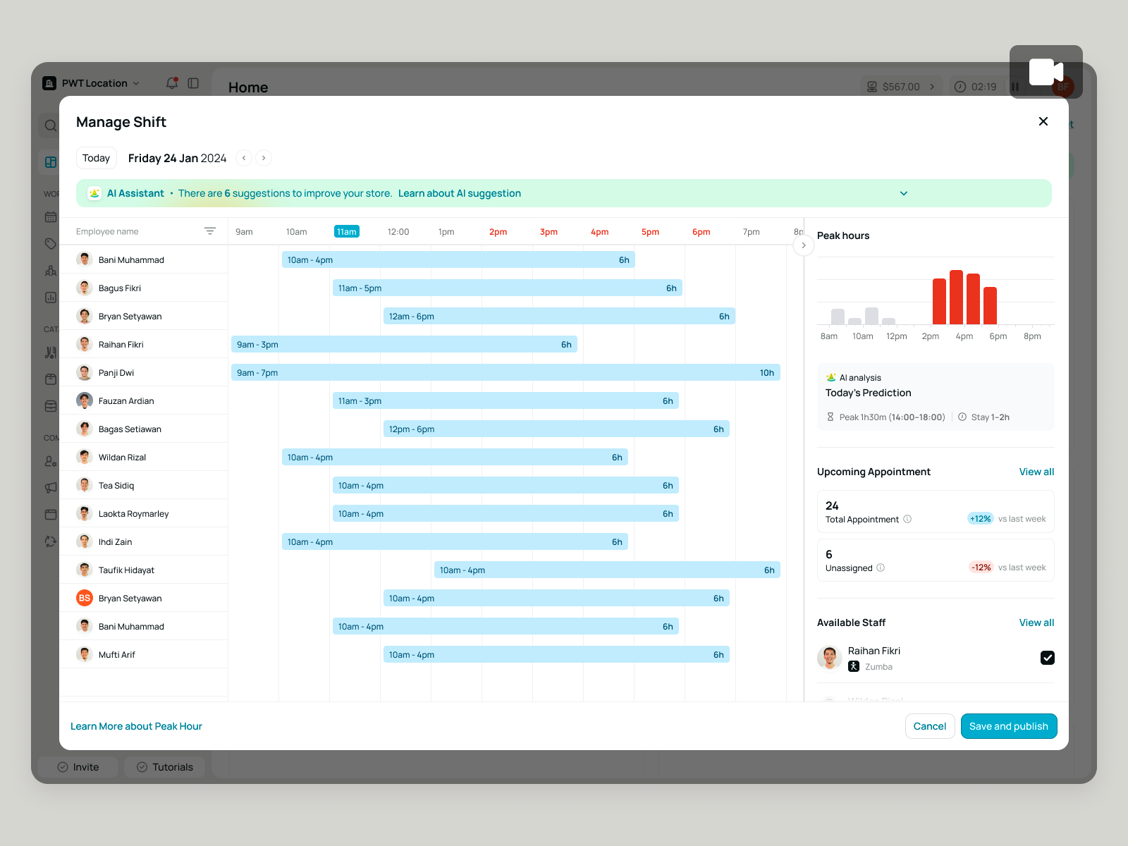 Schedulo – Create Shifts with AI, Refund Customer Bookings ai animation appointment automation booking app dashboard motion graphics product design saas saas design schedule service shift management staff management ui ux web design wellness services