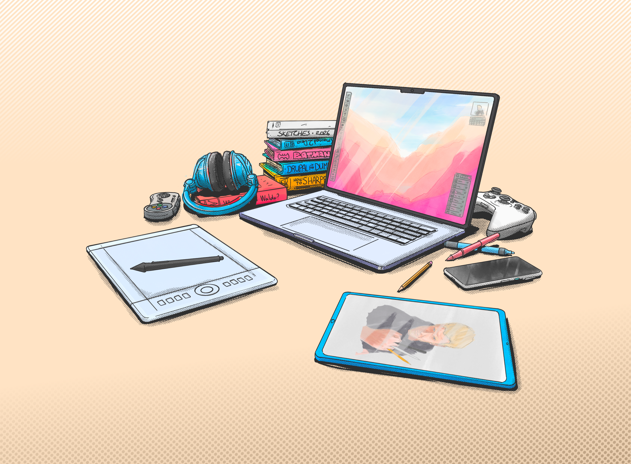 Hand-drawn portfolio in progress ... 3d agency branding comics drawing figma graphic design personal portfolio procreate studio ui