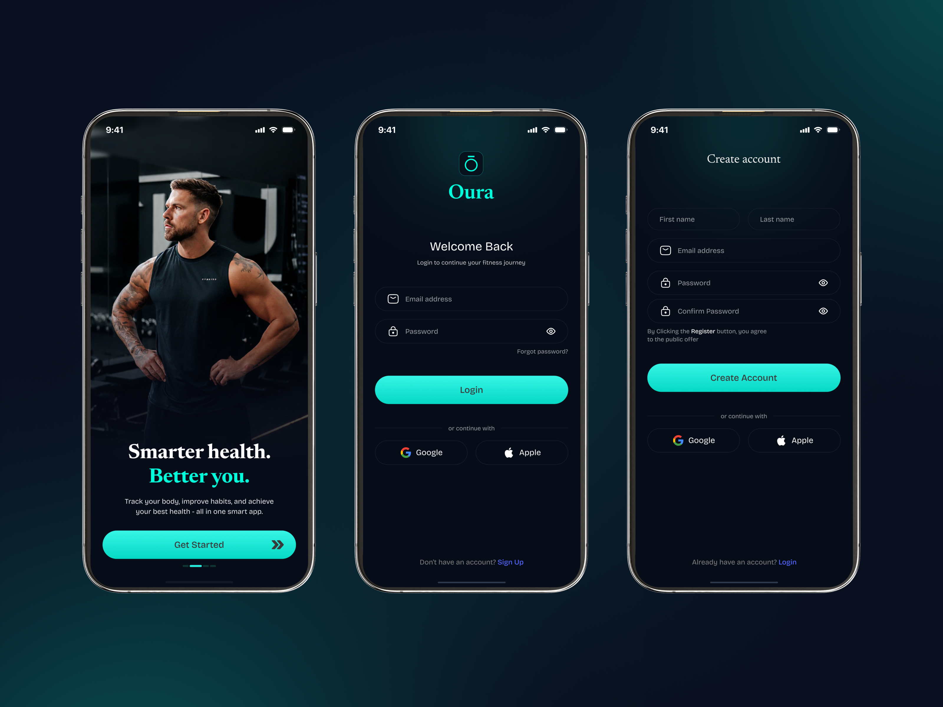 Fitness & Wellness App UI/UX Design appdesign appui authenticationui dailyui darkui figmadesign fitnessapp gymapp healthapp loginui mobileapp mobileui onboardingui productdesign signupui uidesign uiux userinterface uxdesign visualdesign