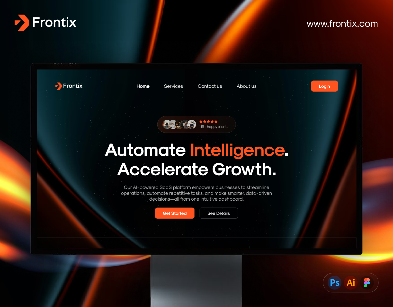 Frontix — AI-Powered SaaS Platform Website Design ai ai design artificial intelligence branding design system figma landing page logo modern ui product design saas design startup ui design ui ux user experience user interface ux design web app web design website design