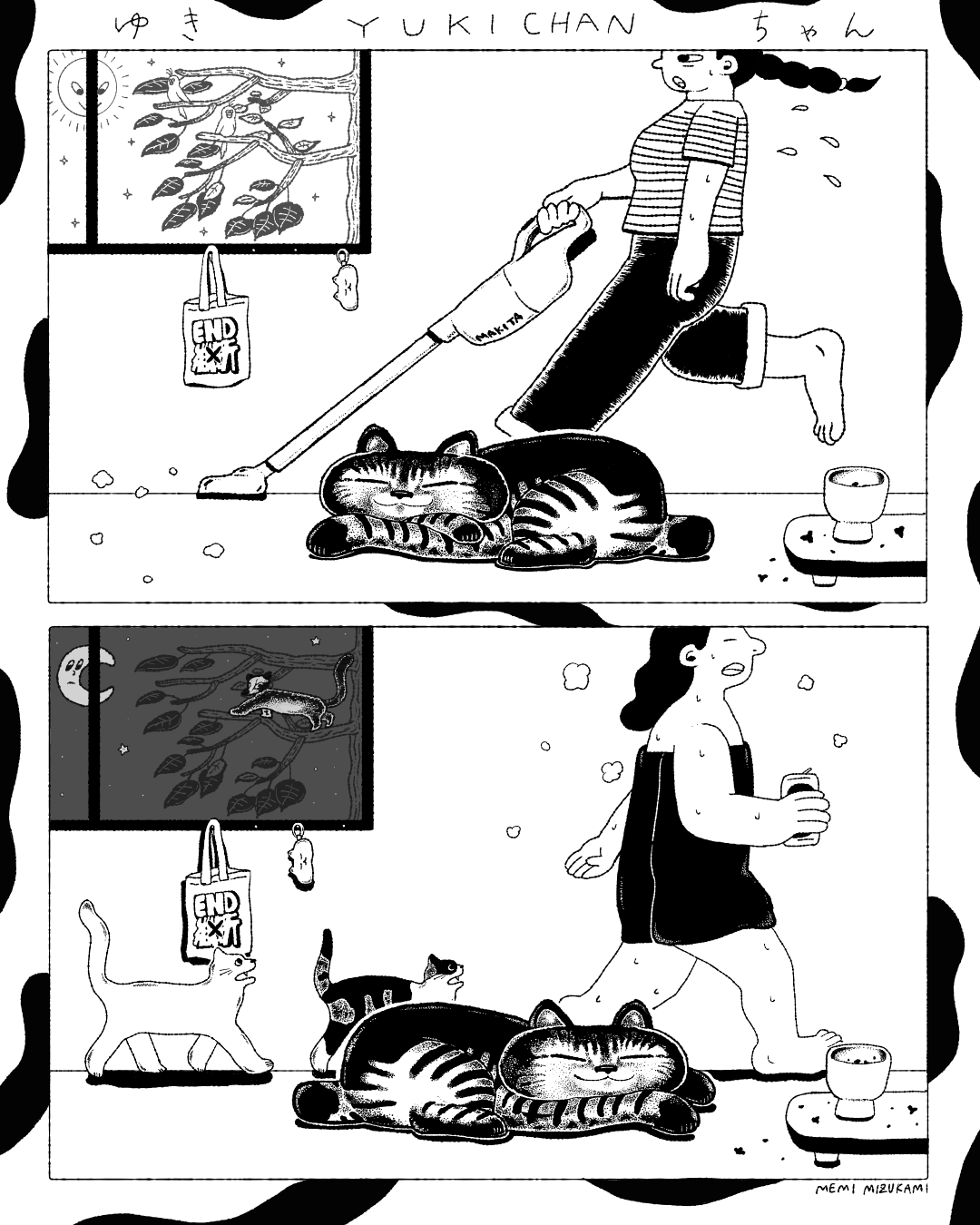She Sleeps all day cat comic day design editorial illustration graphic design human illustration manga moon sleep time