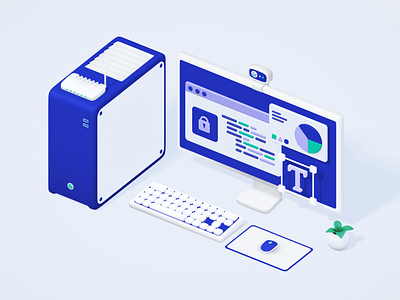 3D Workspace - Spline 3d 3d workspace illustration code computer design desk setup illustration isometric isometric workspace pc render security setup spline visual workspace workstation