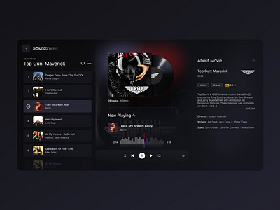 Soundtrack music app 🎷 app darkmode design list music app player soundtrack spotify ui