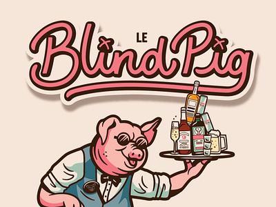 Le Blind Pig 8th Birthday bar branding design drinks event graphics illustration lettering logo pig restaurant typography vector waiter