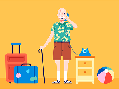 Vacation Grandpa character design flat grandpa illustration people travel vacation vector