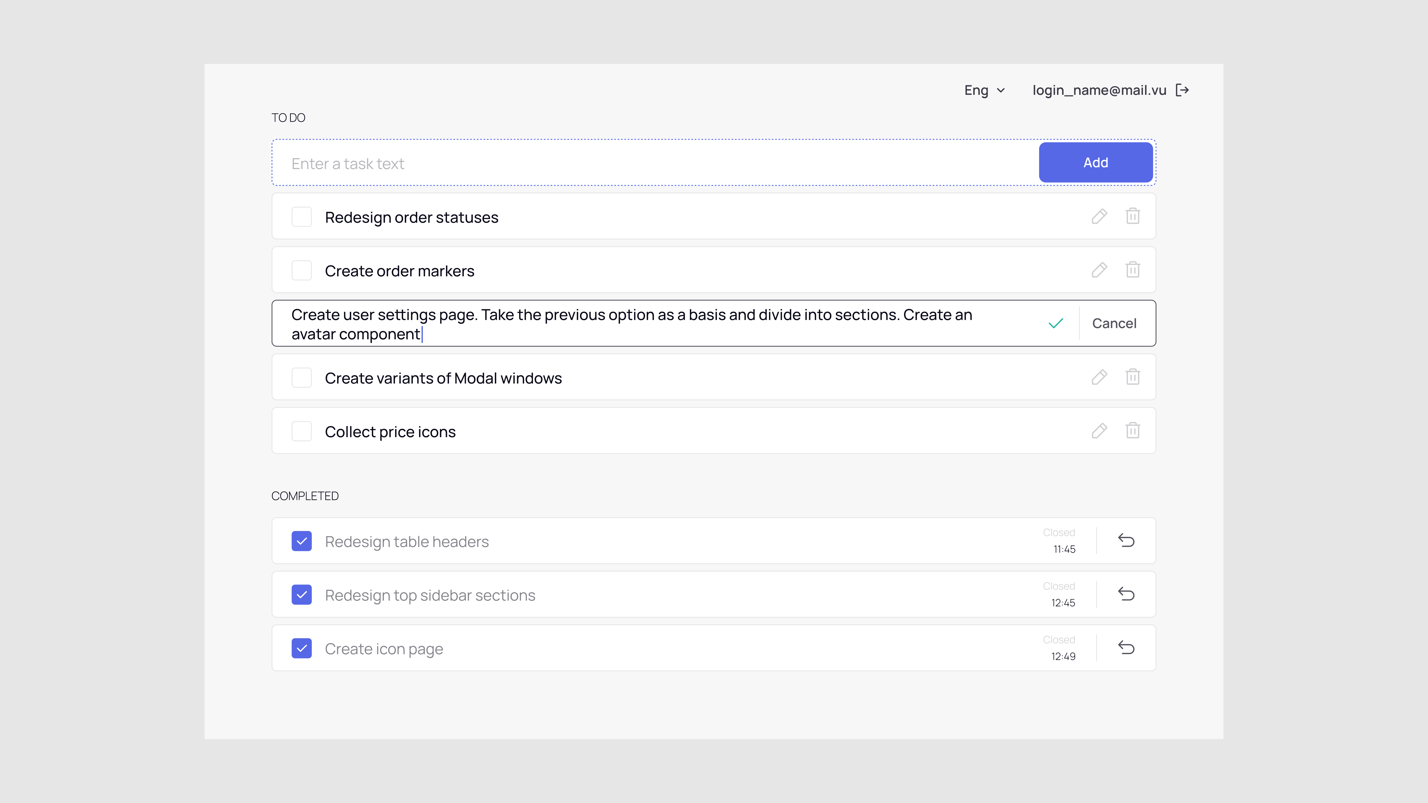Tasks list task input text input ui